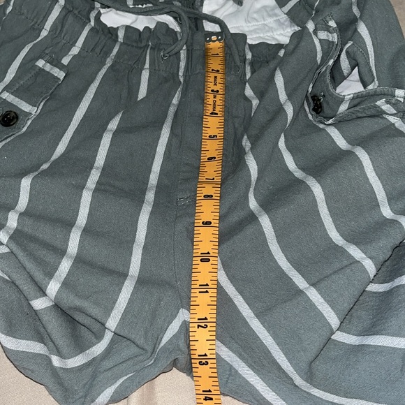 Loft Outlet Womens Sz L high rise straight elastic cotton pants Sage striped - Picture 7 of 8